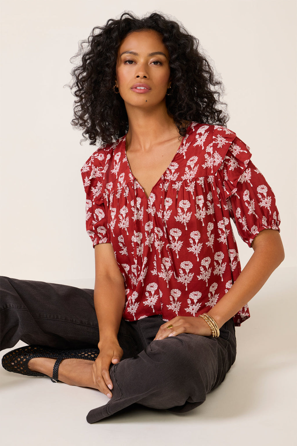 Women's Frill V Neck Isla Top
