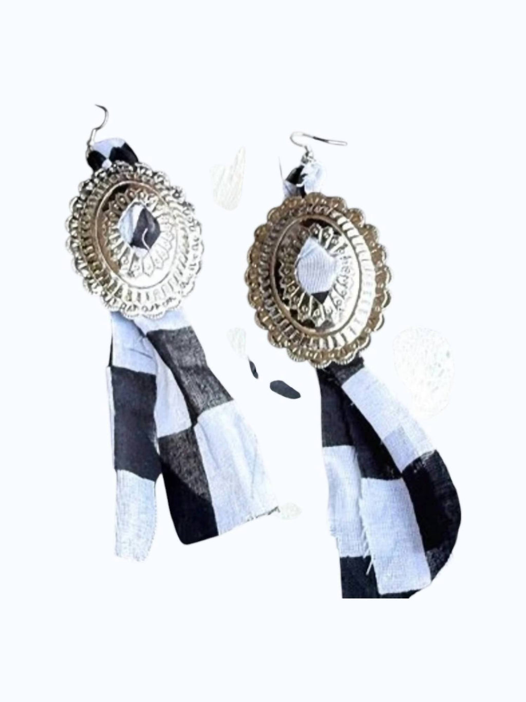 Women's Checkered Concho Bandana Dangle Earrings In Black/white