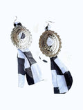 Women's Checkered Concho Bandana Dangle Earrings In Black/white