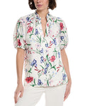 CeCe Ruffle Neck Raglan Seam Split Neck Blouse
