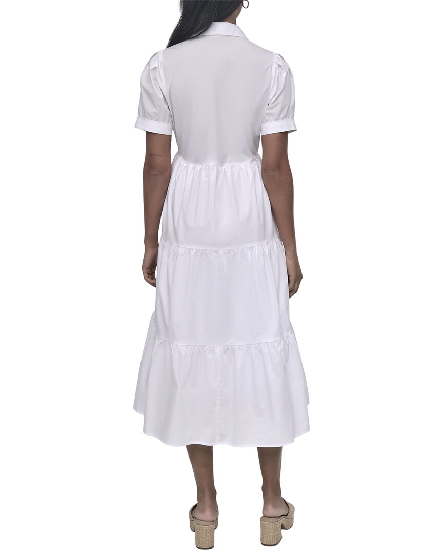 DKNY Button Front Poplin Tiered Dress