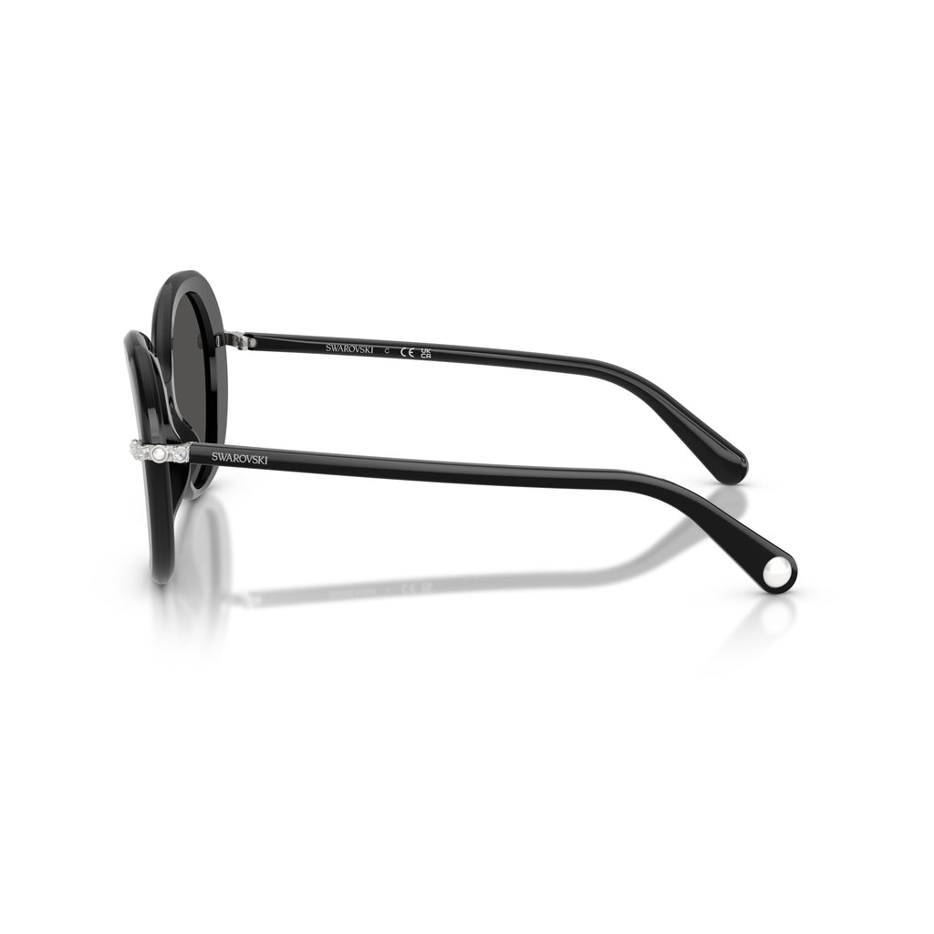 0Sk6059 Rounded Black Acetate Sunglasses with Crystal Embellishments