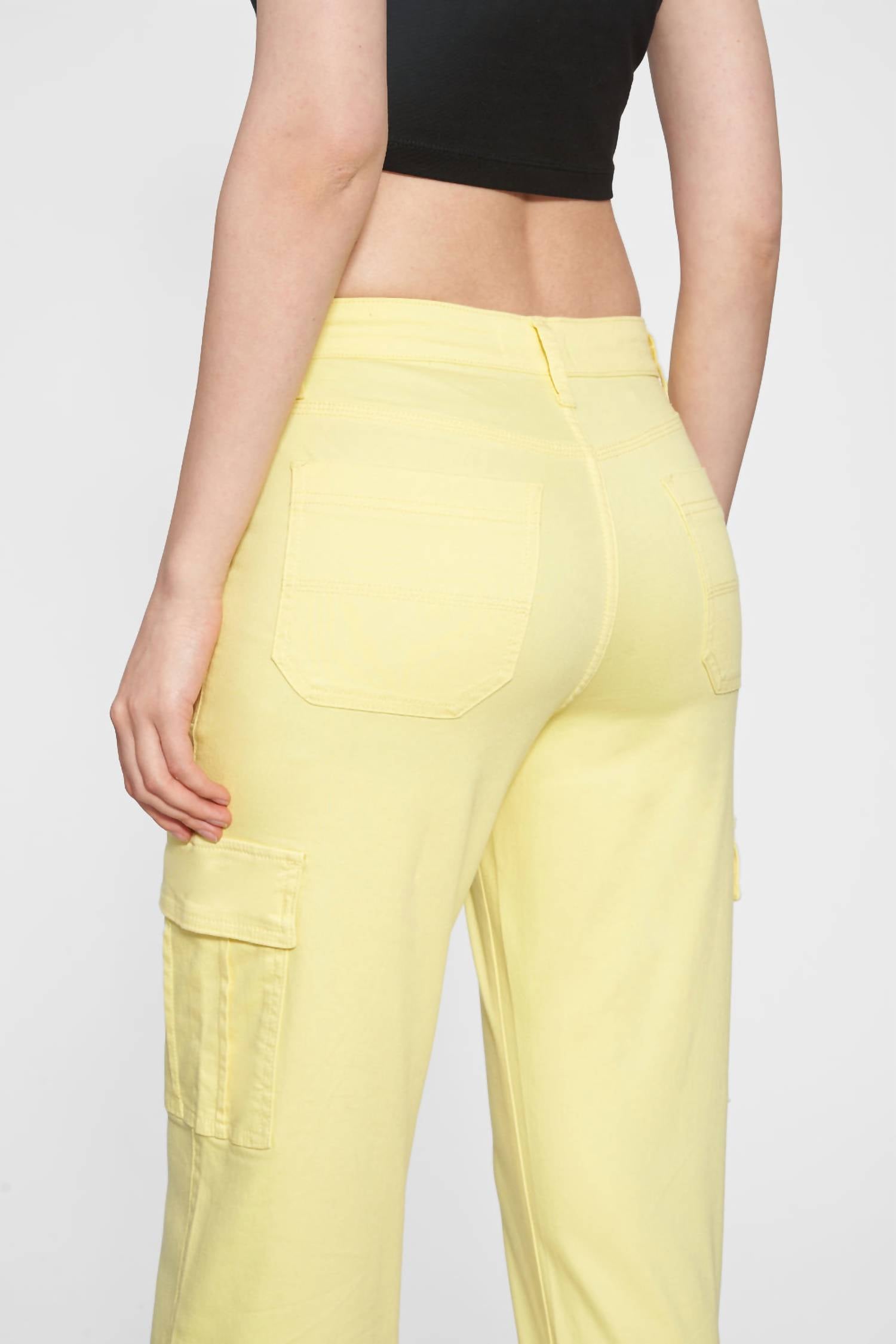 Angel High Rise Cargo Straight Pants In Light Yellow
