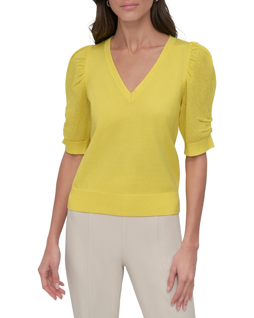 DKNY V-Neck Twist Sleeve Top