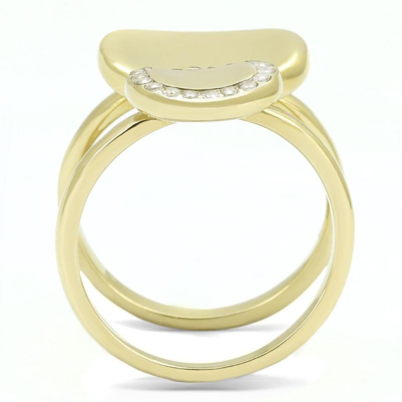 IP Gold(Ion Plating) Stainless Steel Ring with AAA Grade CZ in Clear