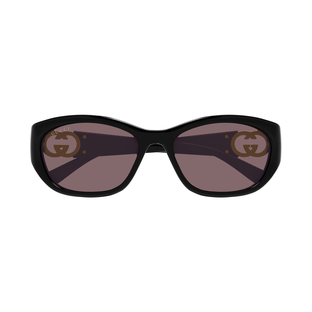 Gg1826Sk Slightly Rounded Rectangular Black Sunglasses
