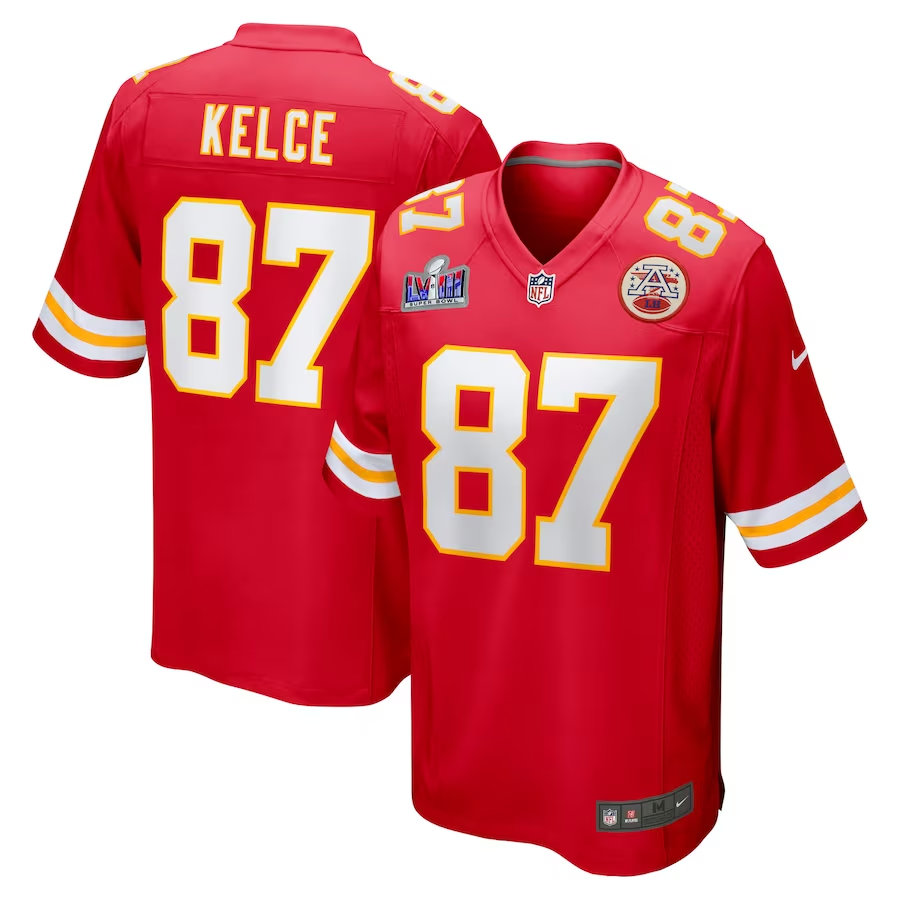 Men's Kansas City Chiefs Travis Kelce #87 Red Super Bowl LVIII Game jersey
