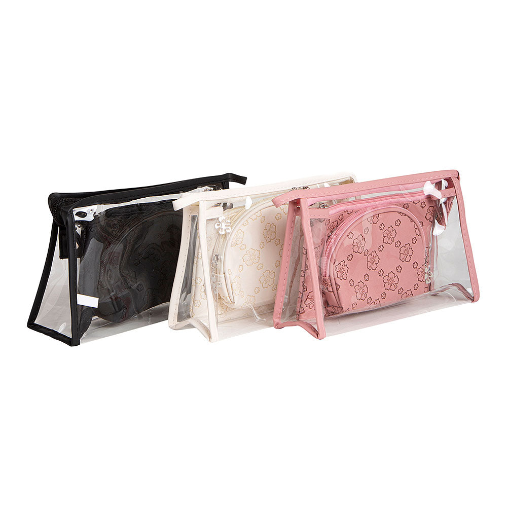 3PCS - Floral Clear Travel Cosmetic Pouch Bag Set