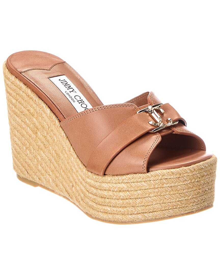 Jimmy Choo Leda Wedge 100 Brown Sandals New