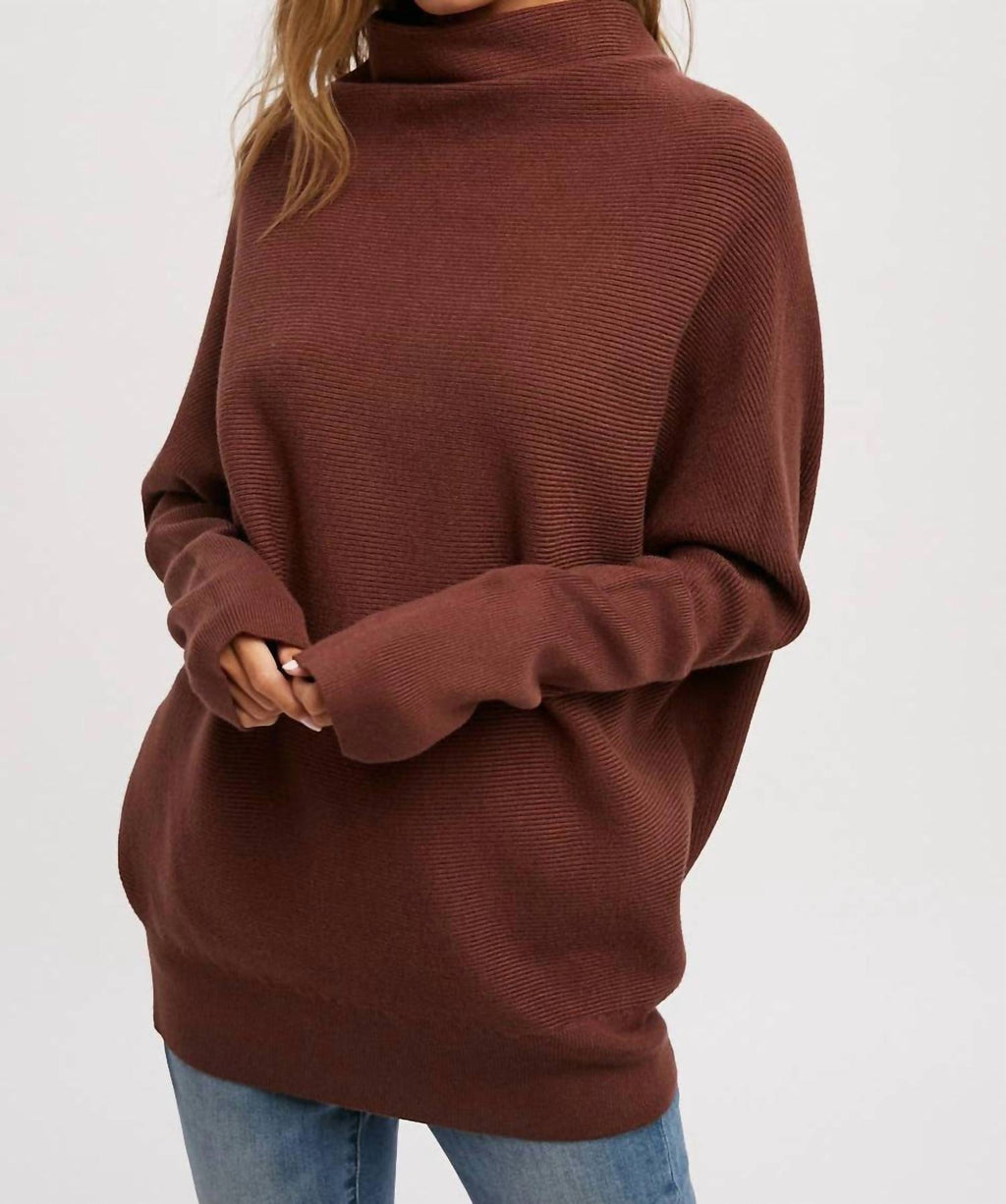 Slouch Neck Dolman Sleeved Pullover In Chocolate