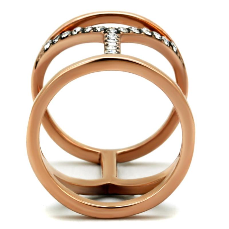 IP Rose Gold(Ion Plating) Stainless Steel Ring with Top Grade Crystal in Clear
