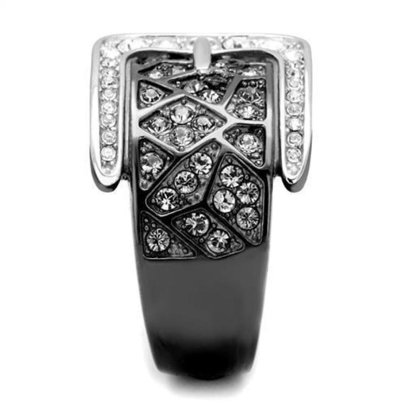 Two-Tone IP Black Stainless Steel Ring with Top Grade Crystal in Black Diamond