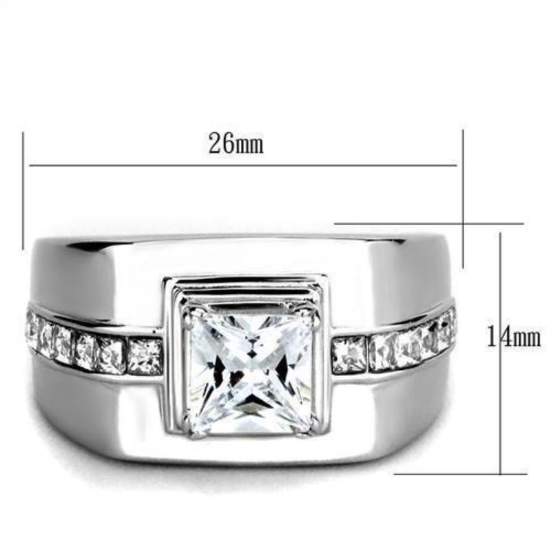 High polished (no plating) Stainless Steel Ring with AAA Grade CZ in Clear