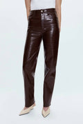 Cassie Straight Leg Pant In Brown Croc
