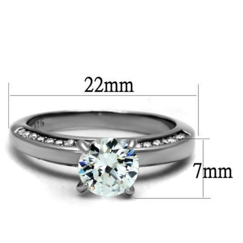 High polished (no plating) Stainless Steel Ring with AAA Grade CZ in Clear
