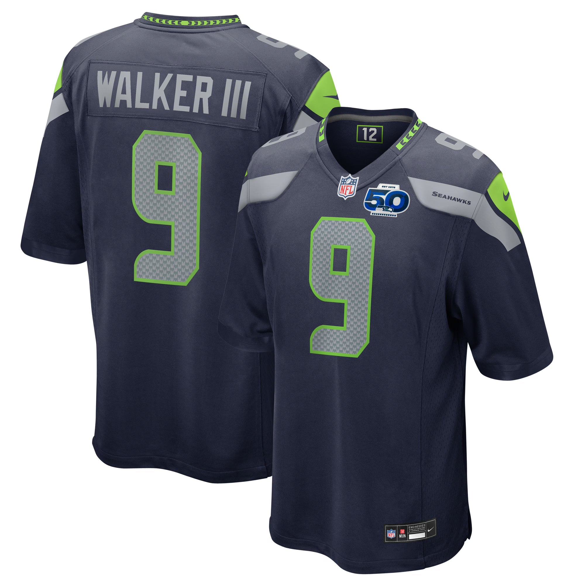 Seattle Seahawks Kenneth Walker III College Navy 50th Season Game Jersey