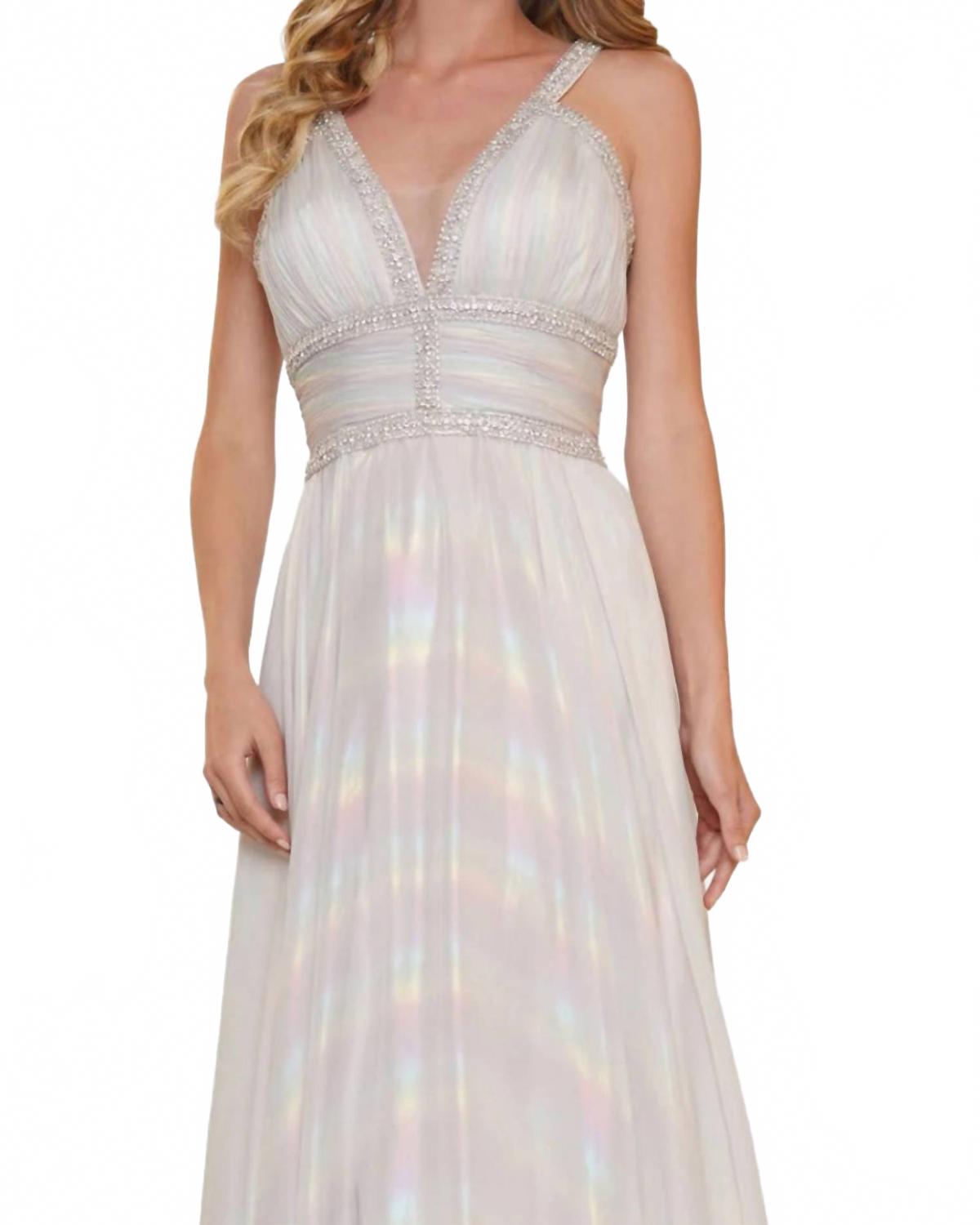 Iridescent Rainbow A-Line Gown In Off-White