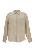 Beige Linen Shirt With Pointed Collar And Patch Pocket