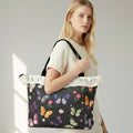 Butterfly Pattern Print Large Woven Frayed Shoulder Tote Bag