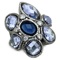 Ruthenium Brass Ring with Synthetic Synthetic Glass in Multi Color