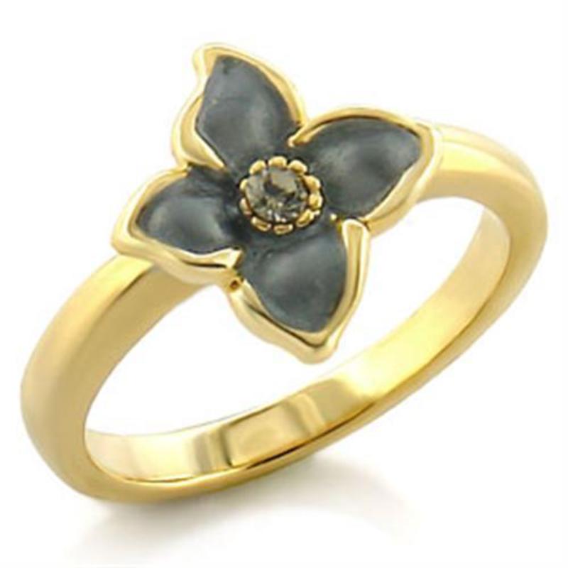 Gold White Metal Ring with Top Grade Crystal in Black Diamond
