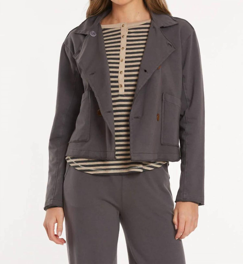 Double Breasted Crop Shacket In Washed Ebony