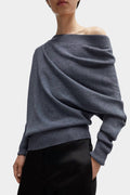 Merino Wool Off Shoulder Sweater In Grey