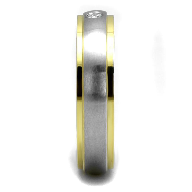 Two-Tone IP Gold (Ion Plating) Stainless Steel Ring with AAA Grade CZ in Clear