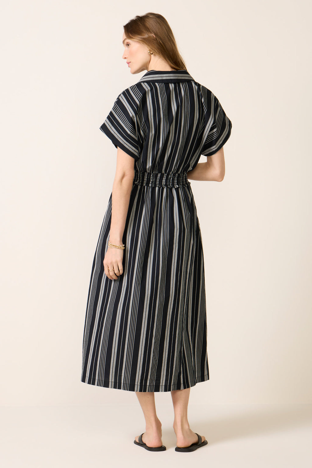 Women's Sailor Smocked Waist Midi Shirt Dress