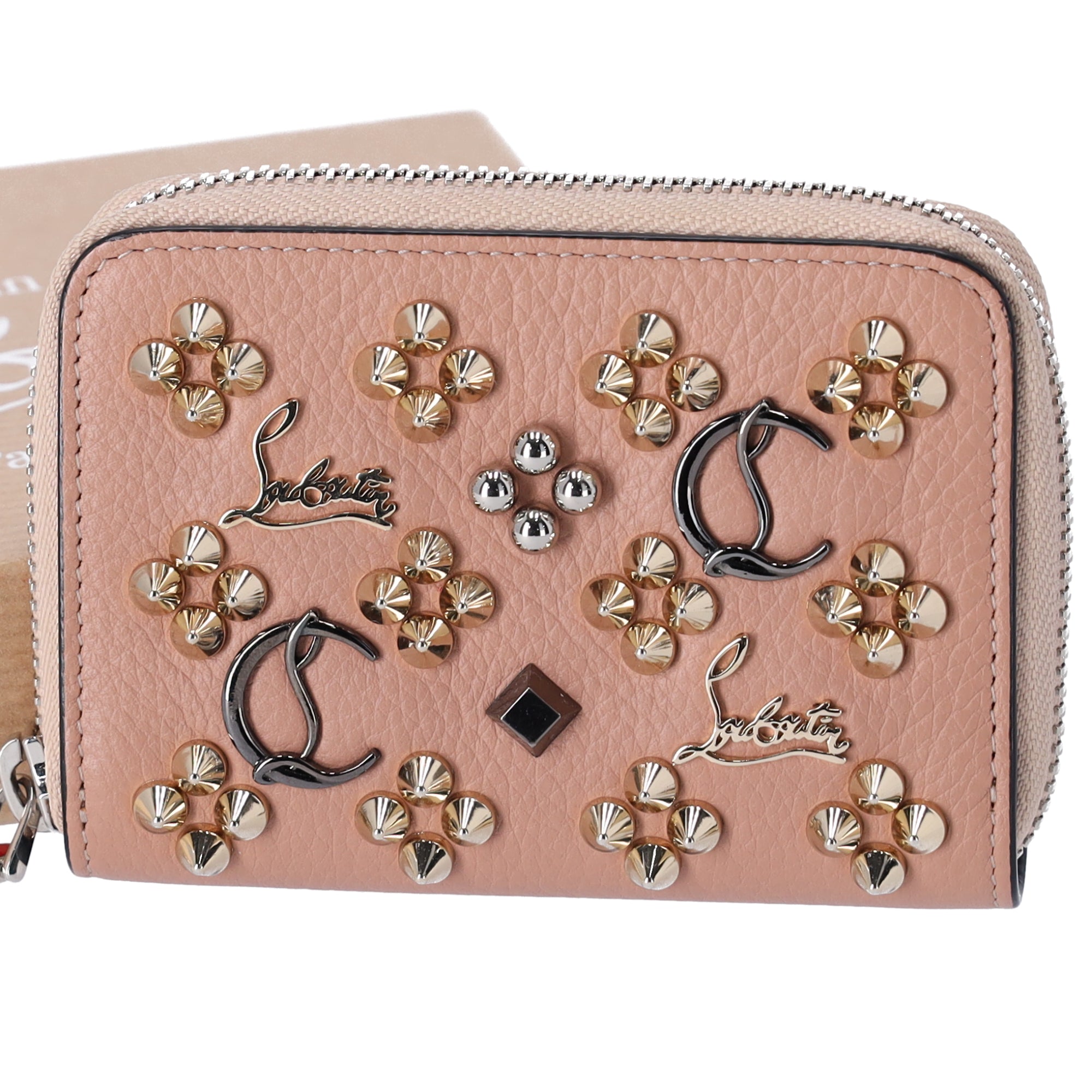 Christian Louboutin Panettone Coin Case 3175223 Beige Gold Leather Studs