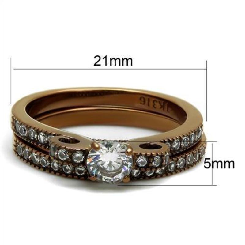 IP Coffee light Stainless Steel Ring with AAA Grade CZ in Clear