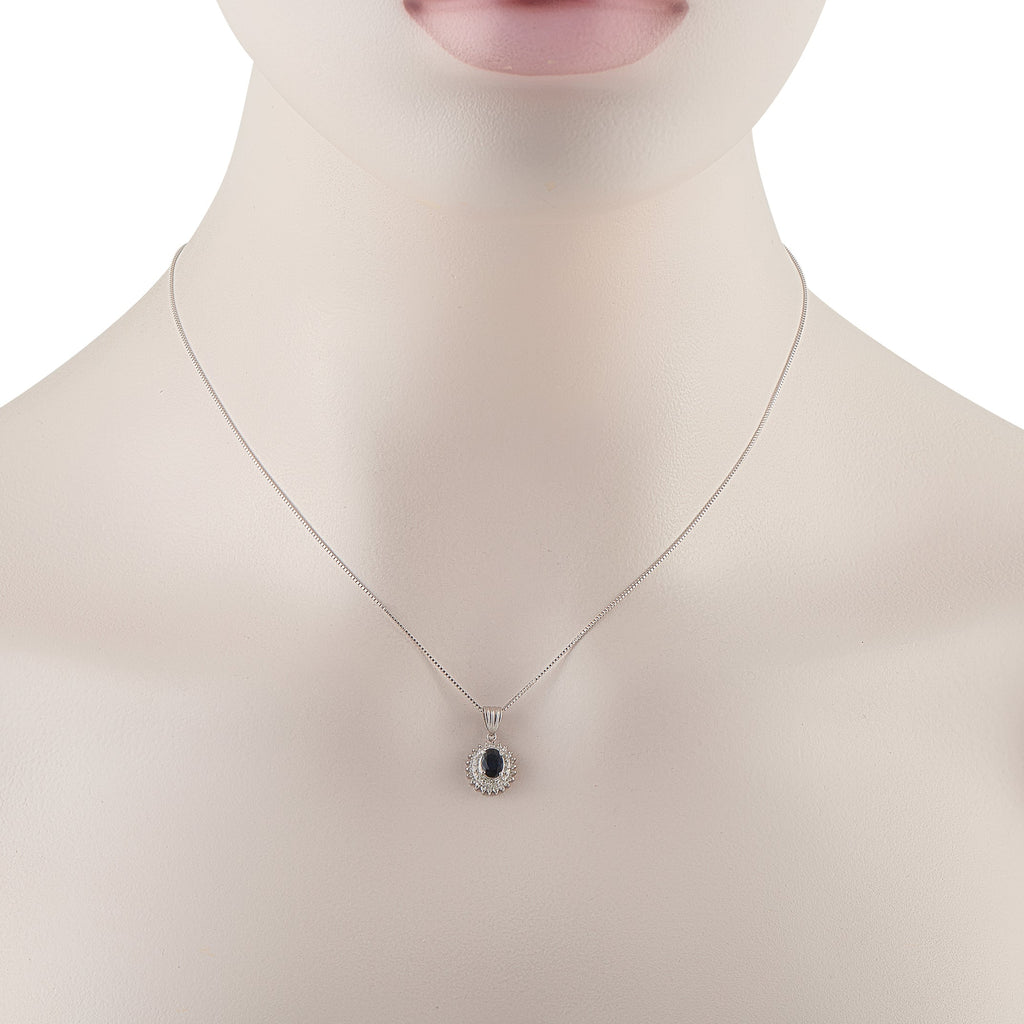 LB Exclusive Platinum 0.22ct Diamond and Sapphire Pendant Necklace MF06-041426