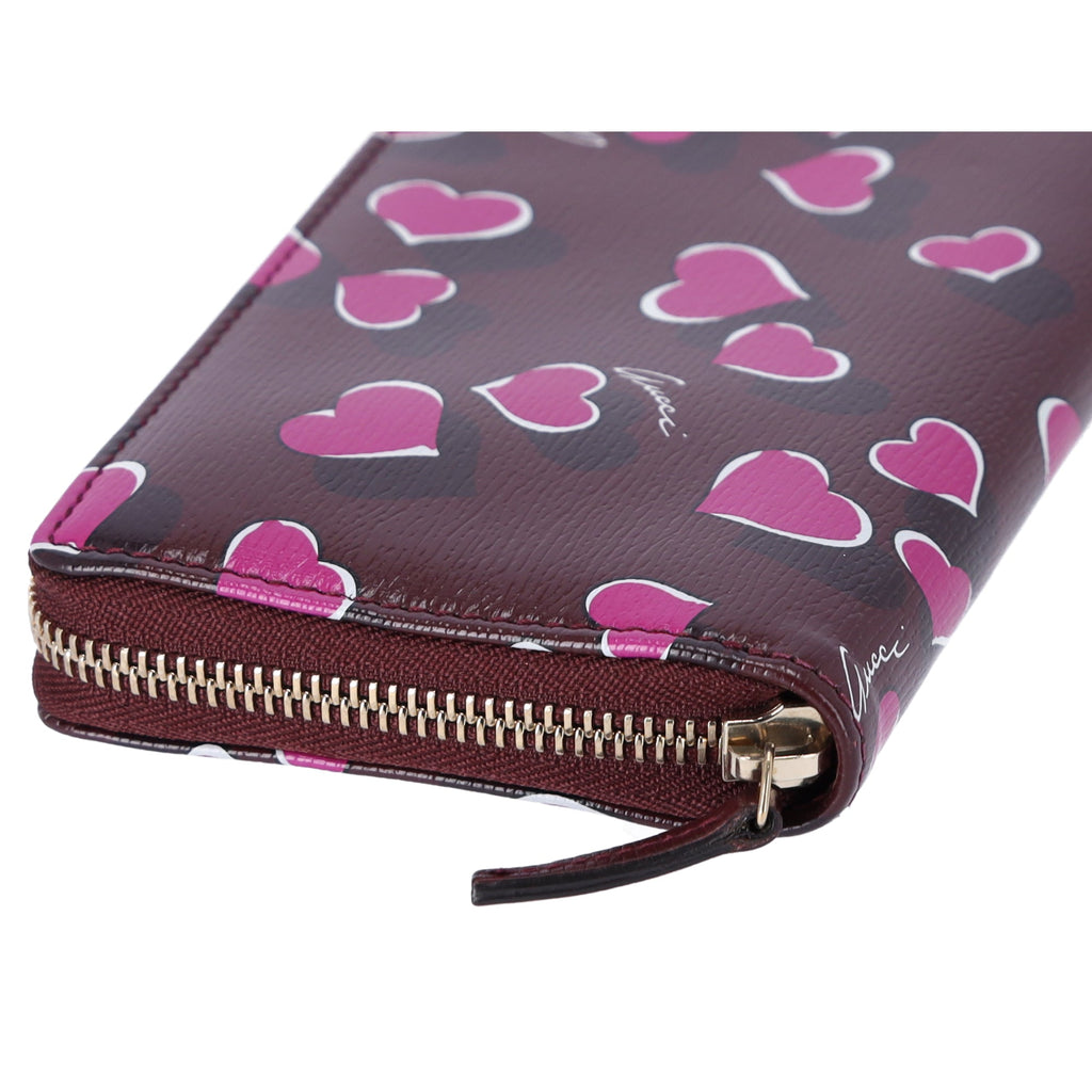 GUCCI Betty Interlocking G Heartbeat Print Zip Around Wallet Wine Pink