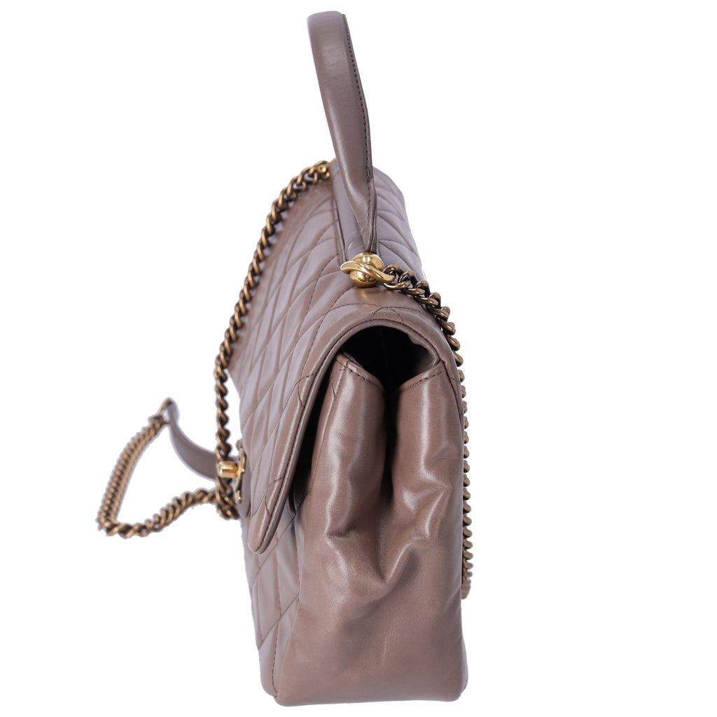 CHANEL Glazed Calfskin Quilted Medium Top Handle Flap Bag Dark Gray