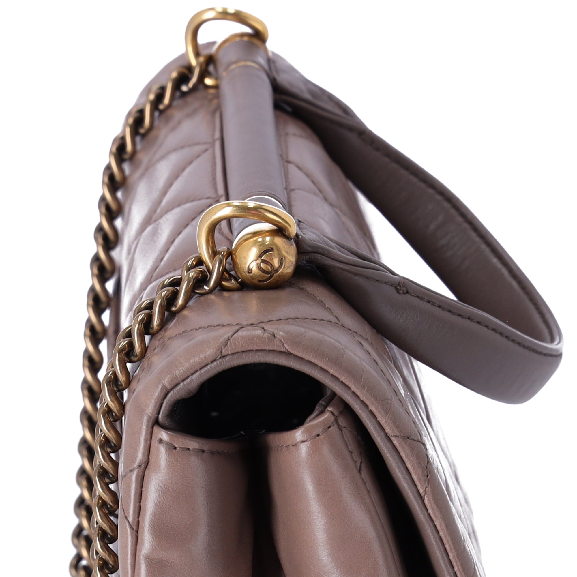 CHANEL Glazed Calfskin Quilted Medium Top Handle Flap Bag Dark Gray