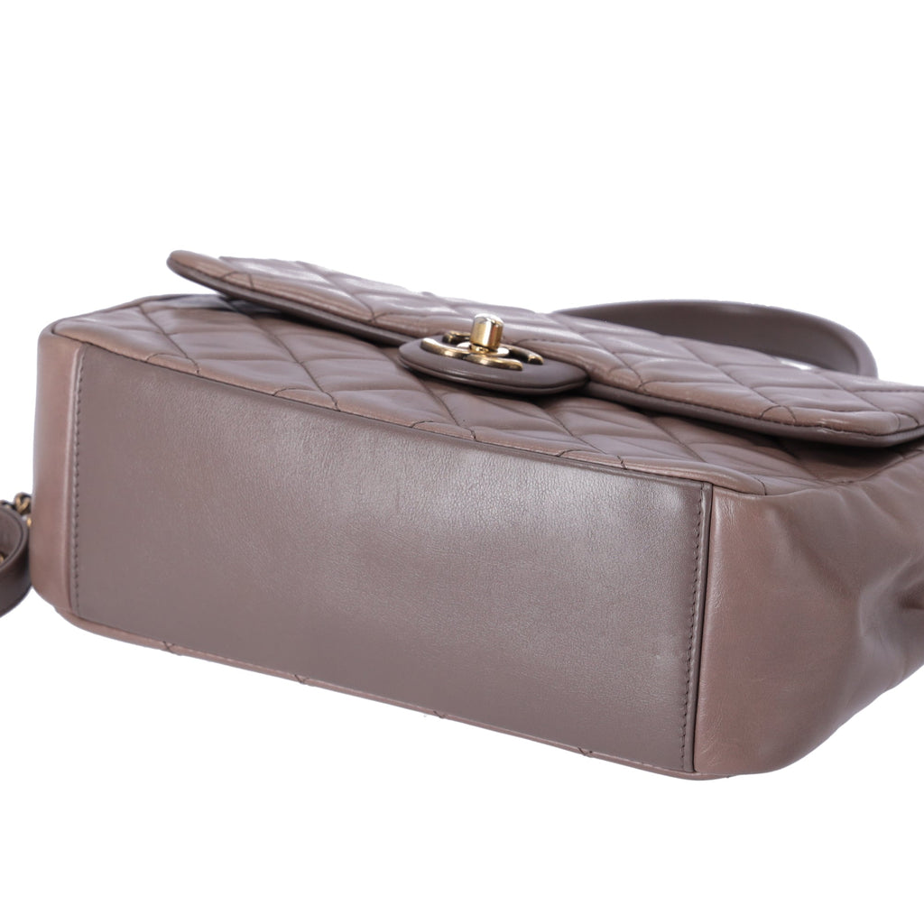 CHANEL Glazed Calfskin Quilted Medium Top Handle Flap Bag Dark Gray