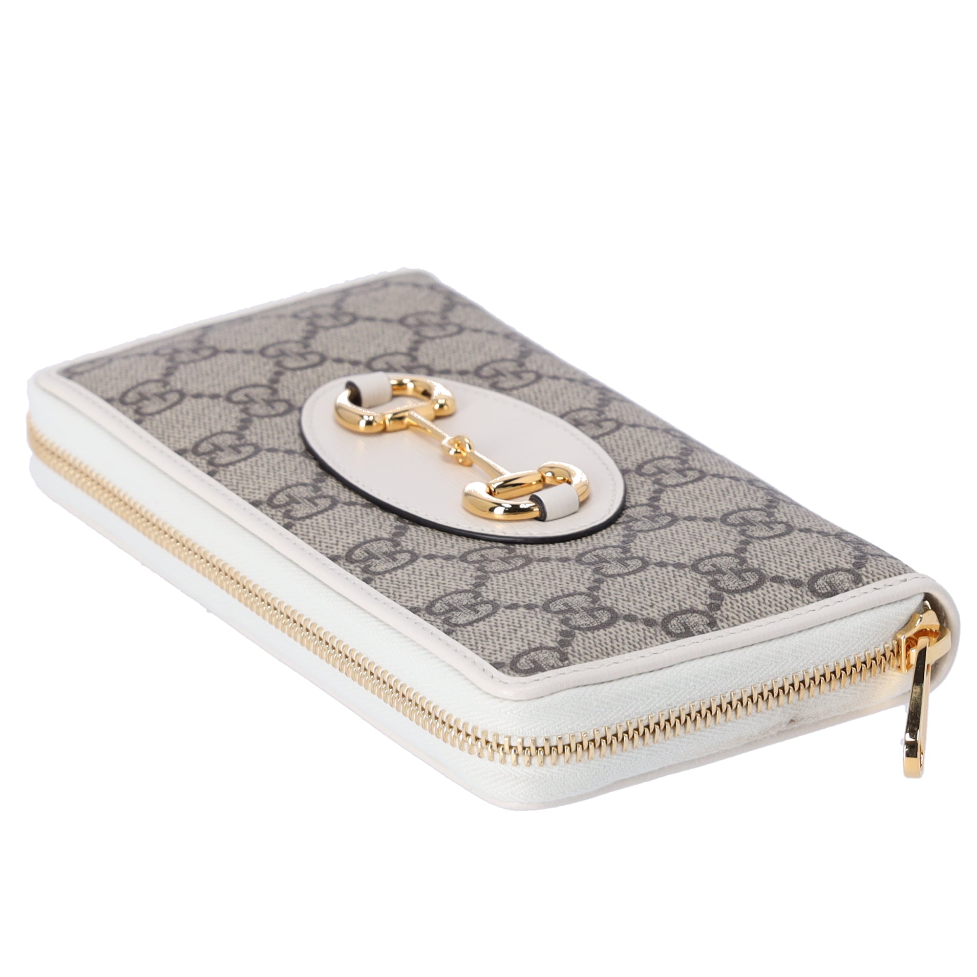 GUCCI Horsebit 1955 Long Wallet 621889 Beige White PVC