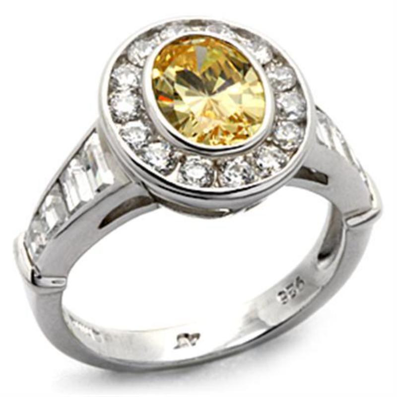 Rhodium 925 Sterling Silver Ring with AAA Grade CZ in Topaz