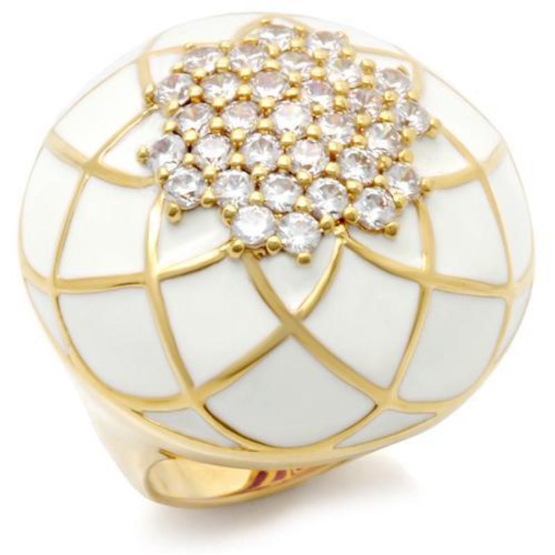 Gold Brass Ring with AAA Grade CZ in Clear