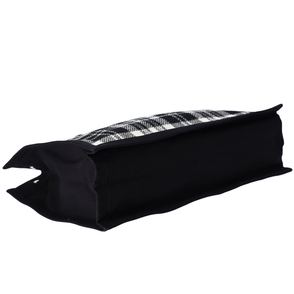 Saint Laurent Rive Gauche Tote Bag 499290 Black White Plaid Wool Leather