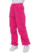 Loose Fit Parachute Cargo Pants In Magenta