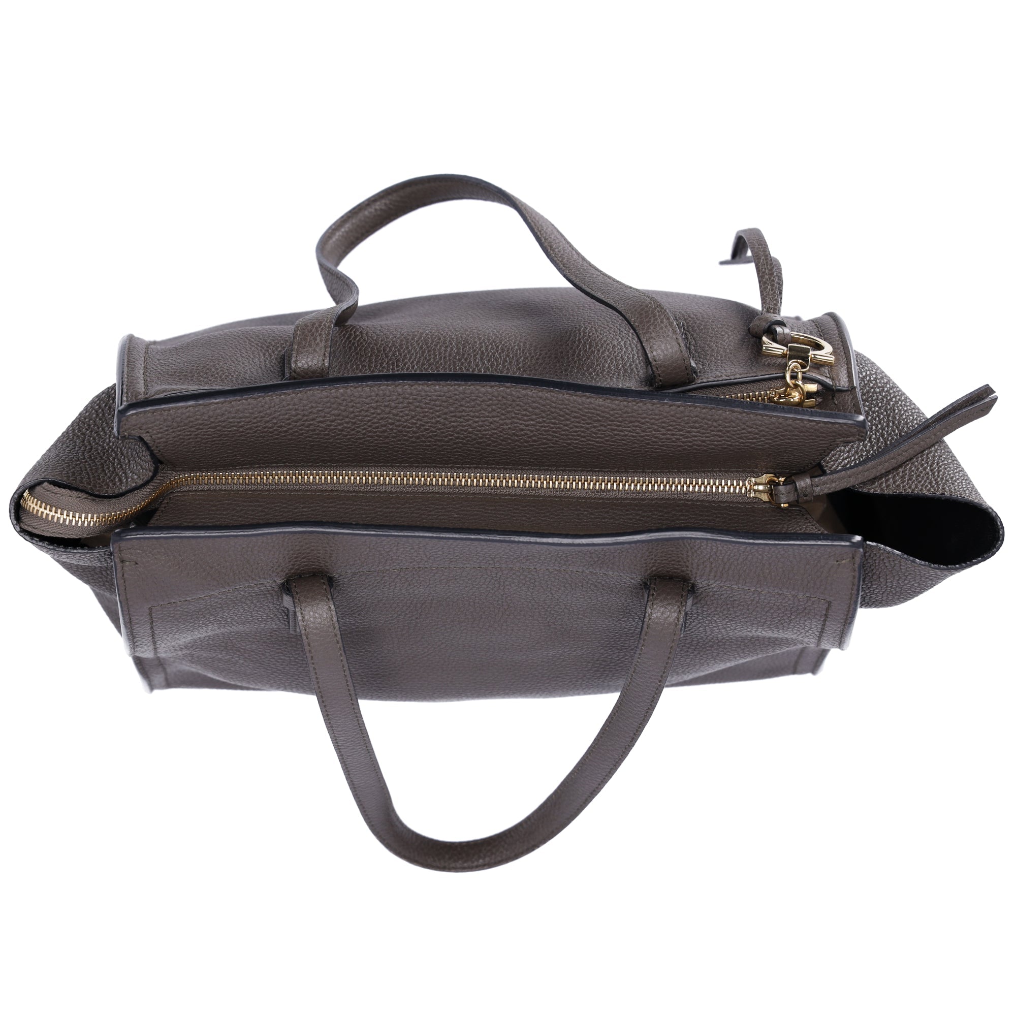 Salvatore Ferragamo Amy Medium Top Zip Shoulder Tote Bag Leather Dark Gray