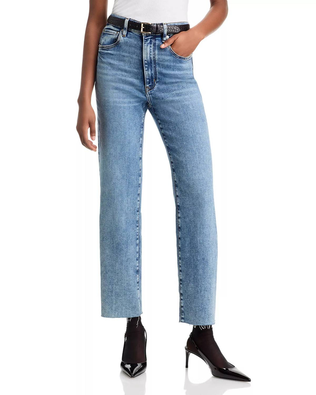 Le Sleek High Rise Straight Leg Jeans In Rowley Raw Fray