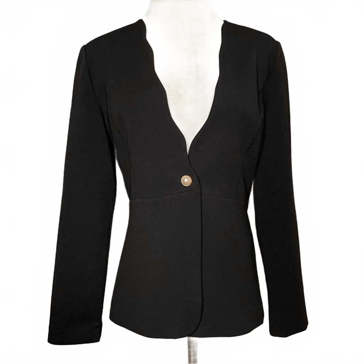 Scalloped Business One-Button Blazer In Black