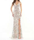 Sequin Mermaid Evening Gown In Gold Turquoise