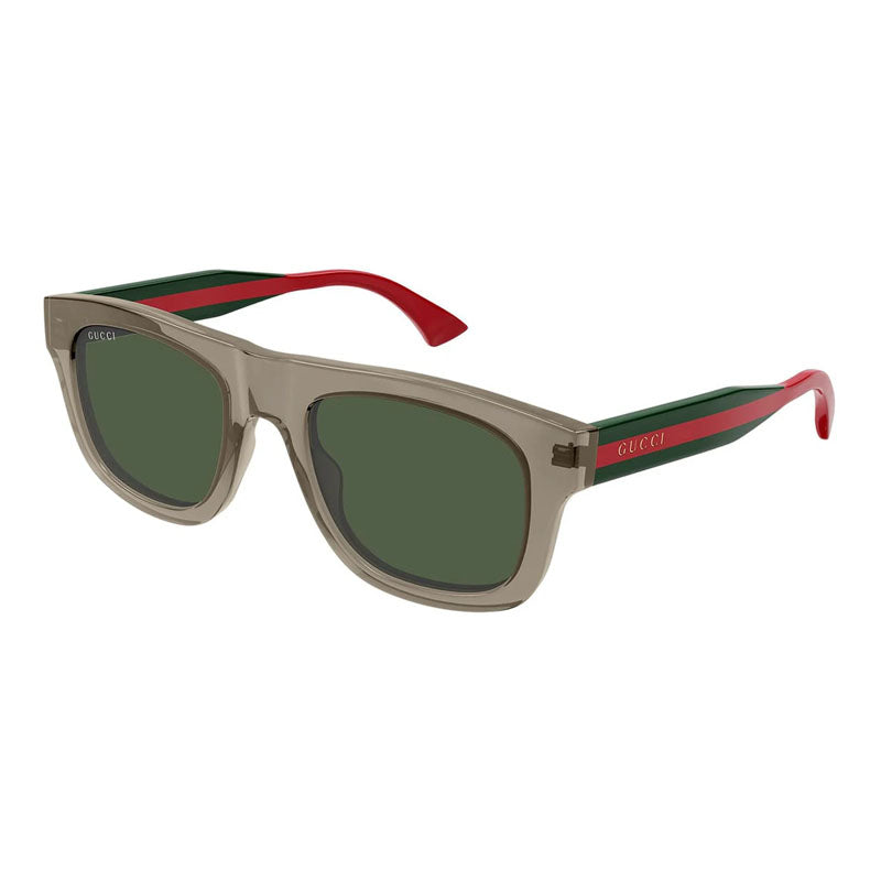 Gucci Sunglasses Square Full Rim, Shiny Transparent Brown Frame And Green Lens Gg1991S003