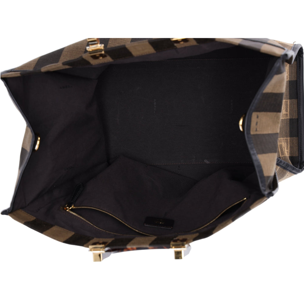 FENDI Sunshine Shopper Tote Bag 8BH372 Dark Brown Black Jacquard Leather