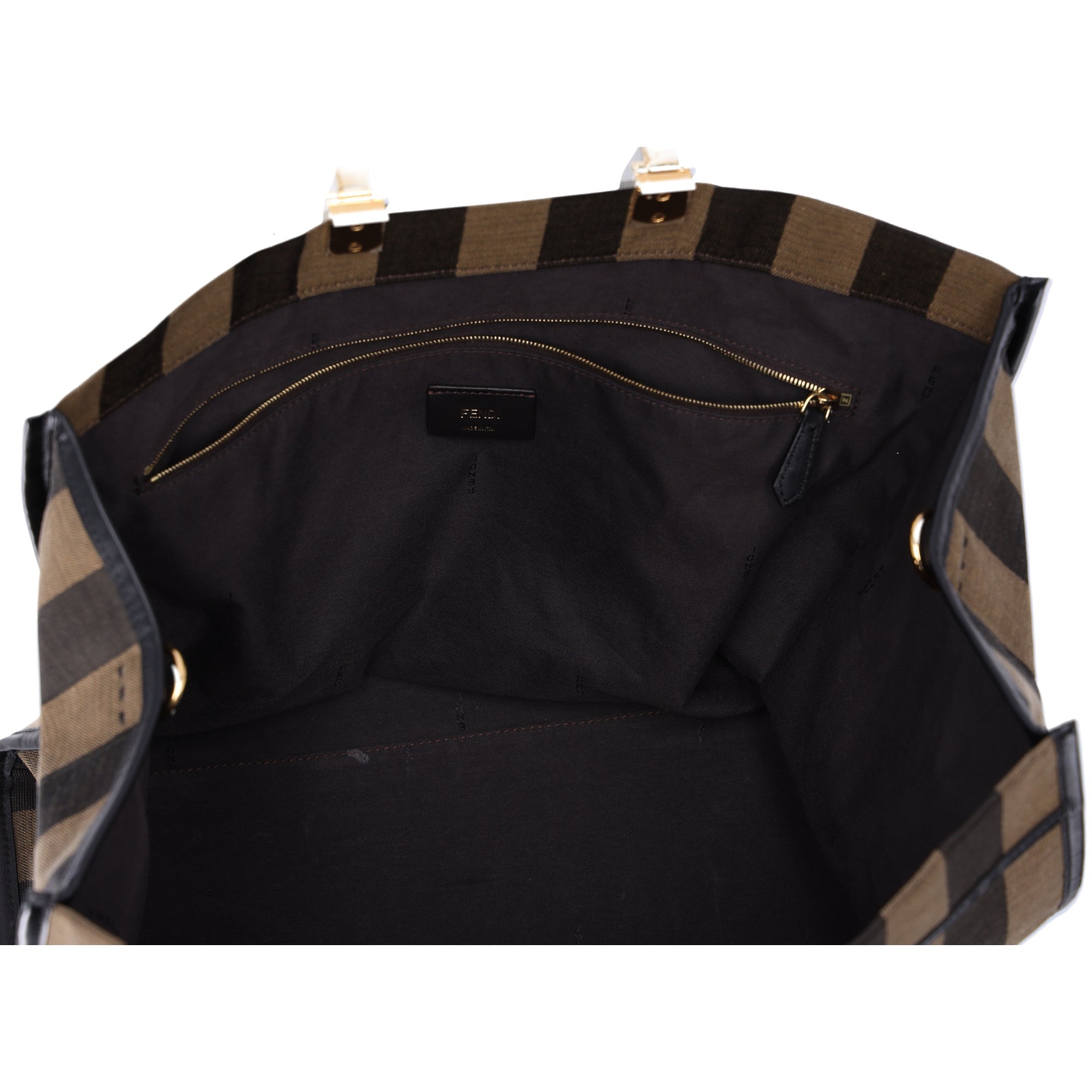 FENDI Sunshine Shopper Tote Bag 8BH372 Dark Brown Black Jacquard Leather