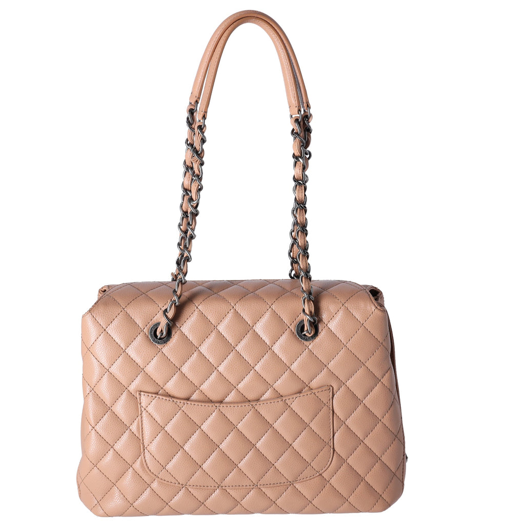 CHANEL Large City Shopping Tote Quilted Caviar Leather Beige