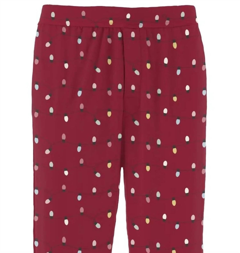 Men's Print Pj Pants In Crimson Holiday Lights
